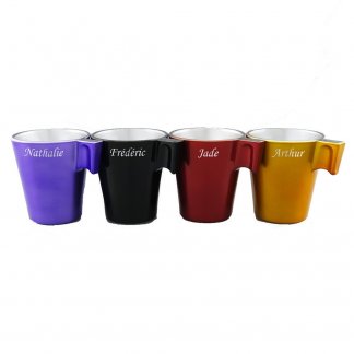 Tasse A Expresso Personnalisée 80ml Publicitaire En Verre Trempe Teinte Metal Set 1 Avec Prenom