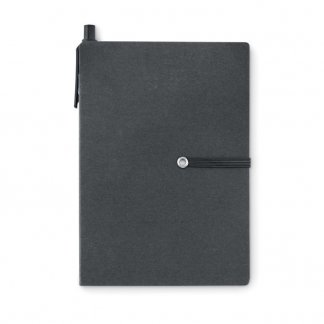 Bloc A6 promotionnel + notes + stylo en carton recyclé - Noir - RECONOTE