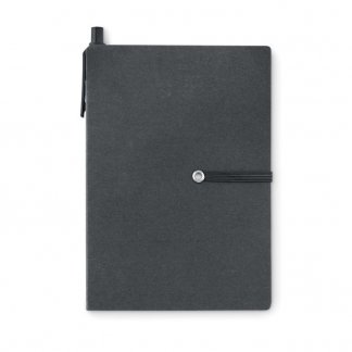 Bloc A6 promotionnel + notes + stylo en carton recyclé - Noir - RECONOTE