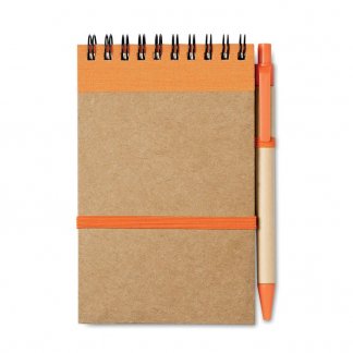 Bloc-notes A6 + stylo en carton recyclé publicitaire - orange face - SONORA