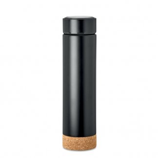 Bouteille Publicitaire Isotherme Avec Infuseur à Thé En Acier Inoxydable Et Liège 450ml POLE CORK Noir