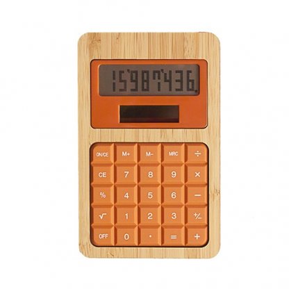 Calculatrice Publicitaire De Poche Solaire En Bambou Et Silicone Orange SILICAL