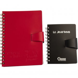 Carnet A5 ou A6 promotionnel en cuir recyclé - rouge et noir - TRICARNET