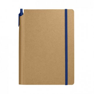 Carnet A5 + stylo publicitaire en carton recyclé - Bleu - BIONOTE