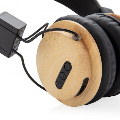 Casque Audio Personnalisable Sans Fil En Bambou Profil ROUND SOUND