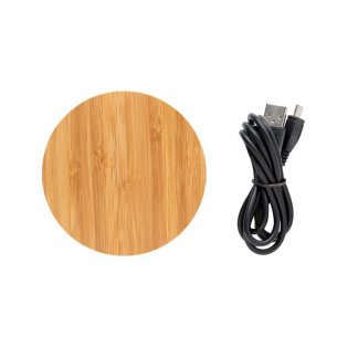 Chargeur sans fil par induction en bambou publicitaire - 5W - fil + rond - BAMBOO X