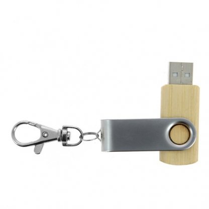 Clé USB Publicitaire Pivotante En Bois Ou Bambou + Métal Option Mousqueton Ouverte DEXTER