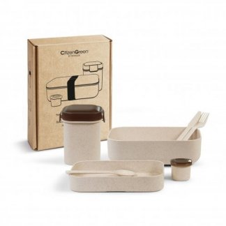 Coffret personnalisable boîtes repas en écorces de riz et polypropylène - présentation - LUNCHSET