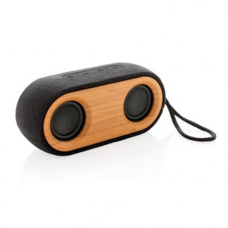 Double enceinte bluetooth publicitaire en bambou et tissu écologique - BAMBOO XD