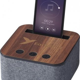 Enceinte bluetooth promotionnelle en bois et tissu - logo - BOITISSU