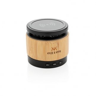 Enceinte publicitaire bluetooth avec chargeur induction en bambou - 3W - ROUND SOUND