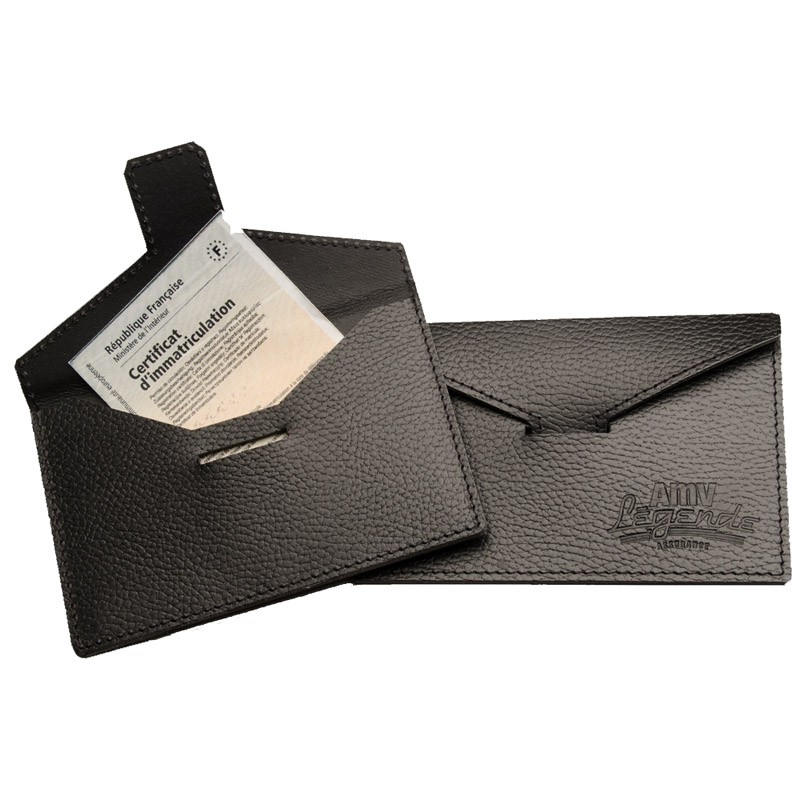 Porte-documents Voiture En Cuir Noir Personnalisable - Pour Carte Grise, Permis, Assurance - 14,5x9,5 Cm - Motif Moto Cross Vert