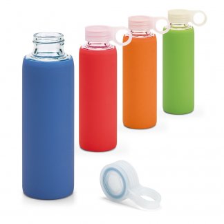 Gourde sport publicitaire en verre avec pochette silicone - 380ml - DHABI