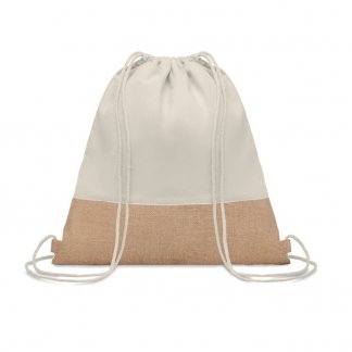 Gym bag personnalisable en coton et toile de jute - 160g - 38x41cm - cordons - INDIA