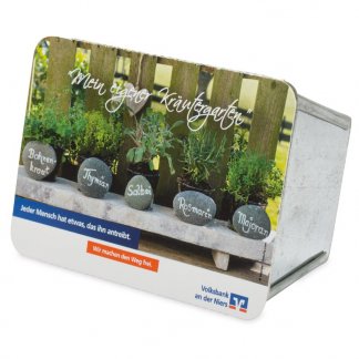 Kit de plantation aromatique dans mini jardinière en métal - Dans fourreau personnalisé