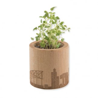 Kit de plantation personnalisé dans pot en bois rond - Avec gravure - POT ROND BOIS