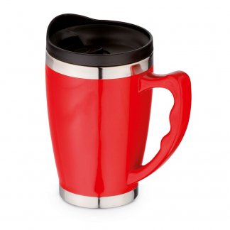 Mug personnalisable double paroi avec couvercle en acier inoxydable - 410ml - Rouge - RAJANI