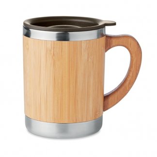 Mug publicitaire double paroi inox et bambou - 300ml - MOKKA