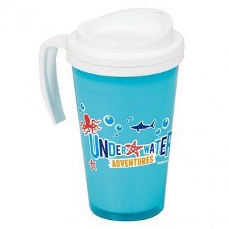 Mug publicitaire thermos avec poignée 350ml éco-conçu - turquoise et blanc - GRAND AMERICANO