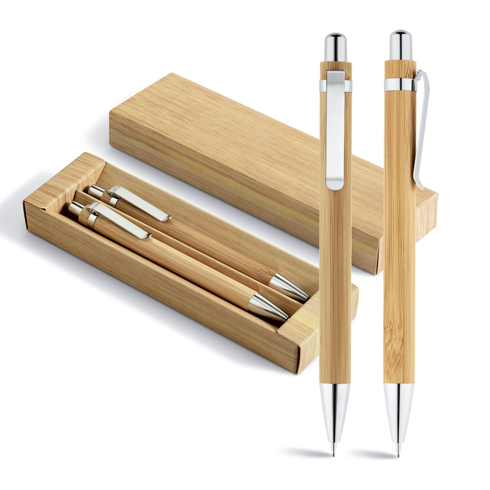 Parure stylo + porte-mines personnalisé en bambou - GREENY