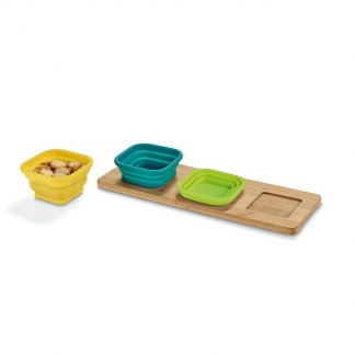 Plateau publicitaire avec 3 bols en bambou et silicone