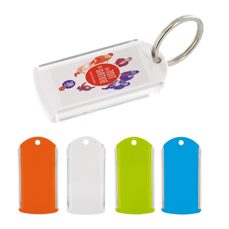 Porte-clés étiquette à fente personnalisé en plastique ABS et SAN