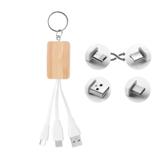 Porte-clés avec câble de chargement en bambou personnalisé - CLAUER