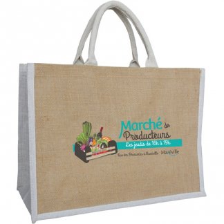 Sac cabas promotionnel normes alimentaires en toile de jute - 47x33x18cm - Bi-couleur - BANGALORE