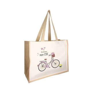 Sac cabas promotionnel normes alimentaires en toile de jute et coton  - 42x33x19cm - message - HOWRAH