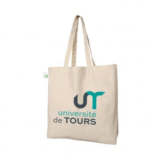 Sac shopping publicitaire avec soufflet en coton biologique - 240g - 38x42x10cm - face avant - HAORA