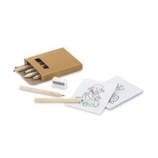 Set coloriage 6 petits crayons de couleur + taille crayon + 15 coloriages dans étui carton promotionnel