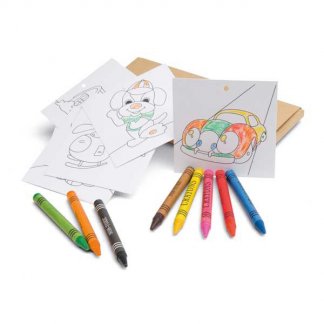 Set coloriage à la cire dans étui carton publicitaire - ouvert