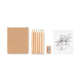 Set coloriage publicitaire 6 petits crayons de couleur + taille crayon + 20 coloriages dans étui carton - LITTLE VANGOGH