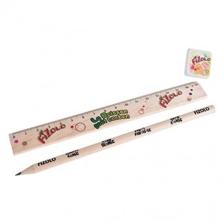 Set écriture crayon, gomme et règle en bois certifié publicitaire - KIT ECO 3