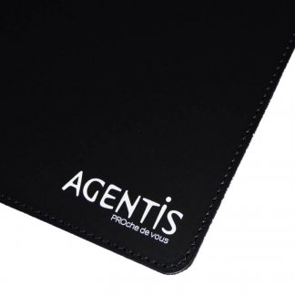 Sous-main personnalisé en cuir recyclé - Noir laqué marquage blanc - SYNMAIN