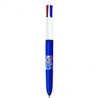 Stylo bille 4 couleurs publicitaire éco-conçu et certifié - bleu et blanc - BIC 4 COLOURS