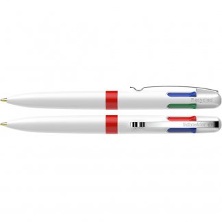 Stylo bille promotionnel 4 couleurs en plastique recyclé - blanc et rouge - TAKE4