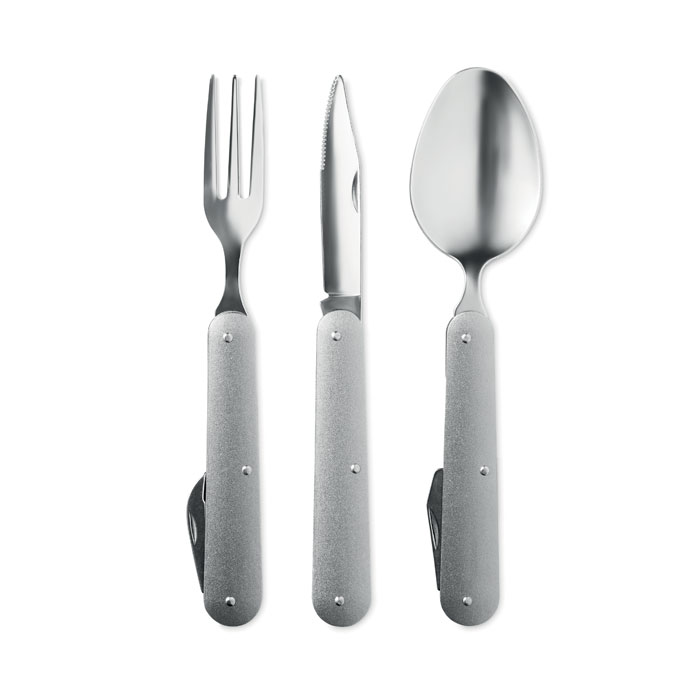 Lot De 4 Couverts De Camping En Acier Inoxydable Style Armée Allemande - Couteau, Fourchette, Cuillère, Ouvre-boîte - Emboîtable