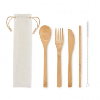 Set 3 Couverts De Table Et Paille En Bambou SETSTRAW