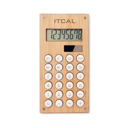 Calculatrice De Poche Solaire En ABS Et Bambou CALCUBAM Avec Gravure