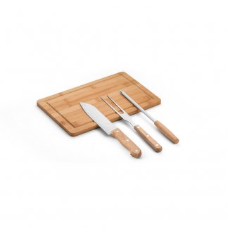 Ensemble D'ustensiles Personnalisable En Bambou Et En Acier Inoxydable Pour Barbecue 3 Pièces MOUSSAKA II