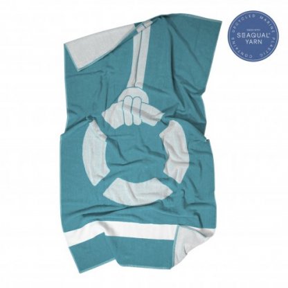 Serviette De Plage En Coton Et Polyester Recyclés 100x180cm SEABEACH Turquoise Bouée