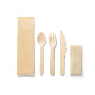 Set 3 Couverts Jetables et Personnalisable En Bois Et Serviette Kraft SUYA