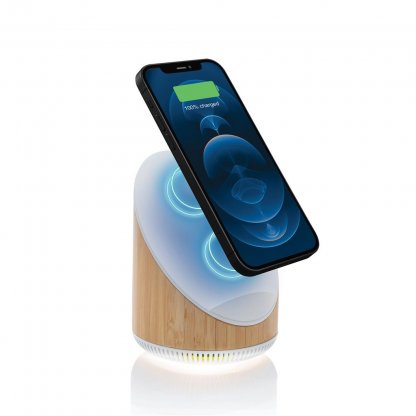 Enceinte Bluetooth Avec Chargeur Sans Fil En Bambou OVATE Deux Bobines