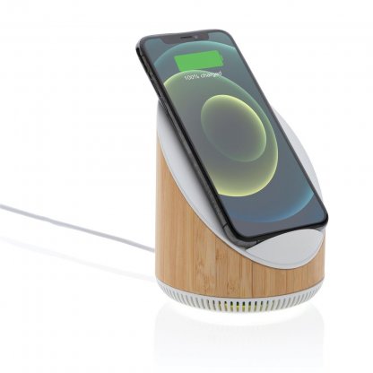 Enceinte Bluetooth Avec Chargeur Sans Fil En Bambou OVATE Iphone