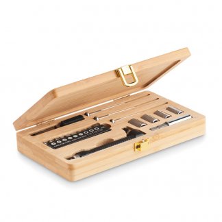 Set D'outils Pratiques Avec Coffret En Bambou Publicitaire GALLAWAY