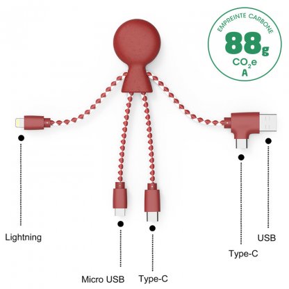 Câble De Charge Multi Connecteurs En ABS Biodégradable MR BIO Rouge