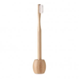 Brosse à dents publicitaire en bambou et nylon avec support - KUILA