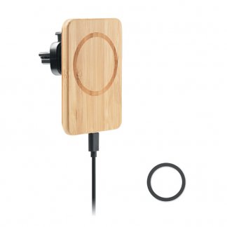 Chargeur sans fil magnétique en bambou avec support voiture personnalisable - 15W - NAGO
