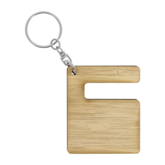 Porte-clés support smartphone en bambou publicitaire - KEYTECH